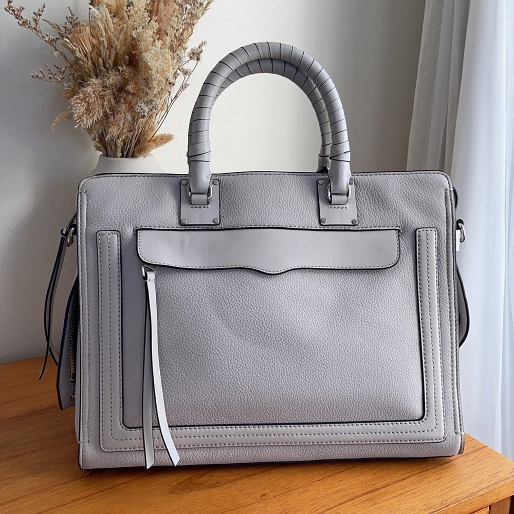 Rebecca Minkoff Genuine Leather Medium Tote With Strap, Putty/Ecru